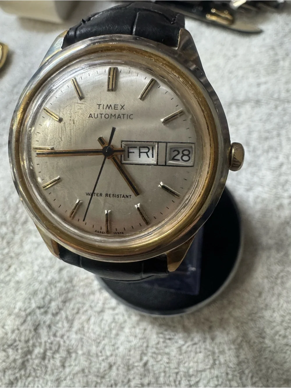 Timex Gold-Tone Case Silver Dial with Black Strap Automatic Watch